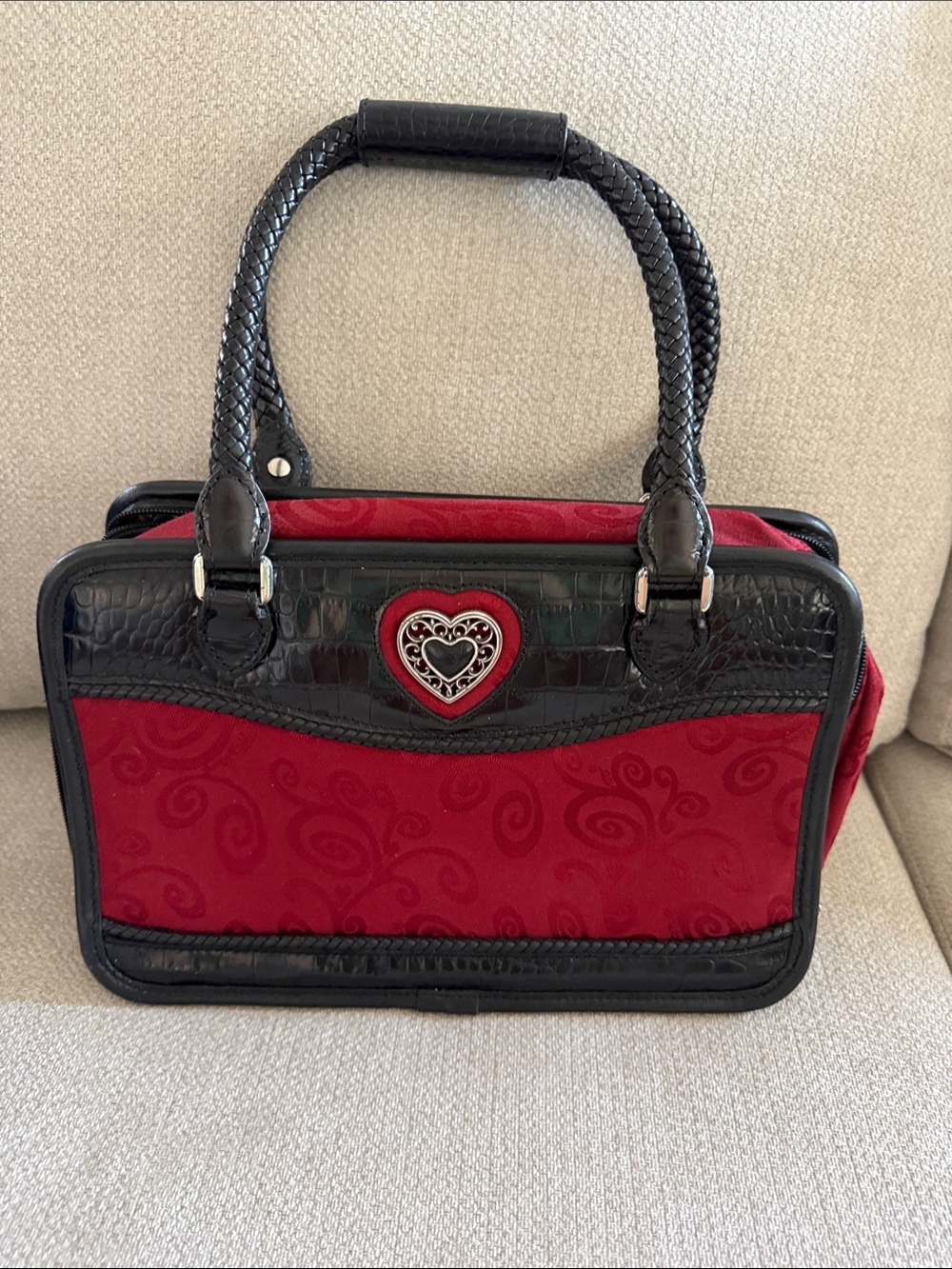 Brighton Vintage Red Cosmetic - makeup bag with classic heart  Accent